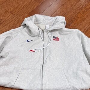 Nike Light Gray Hoodie with American Flag and Blue Swoosh